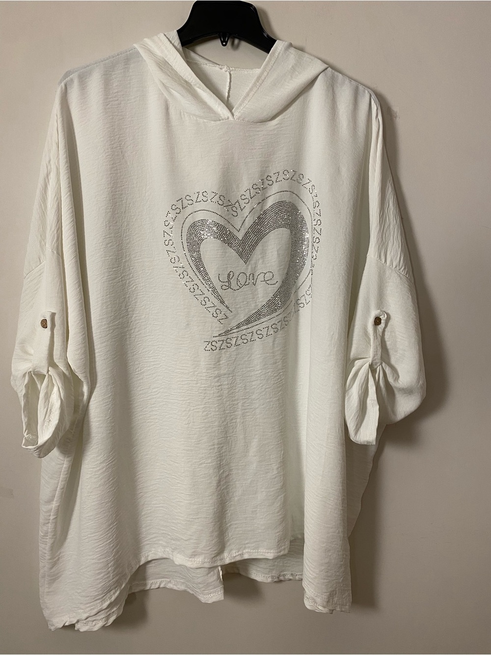 White Hooded Top/ Dress with Sparkle Heart